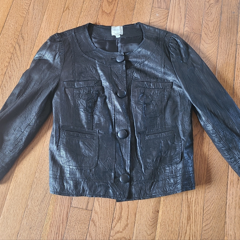 Soft Black Leather Jacket textured Small Black 3/4 Sleeves Women's - Picture 8 of 10